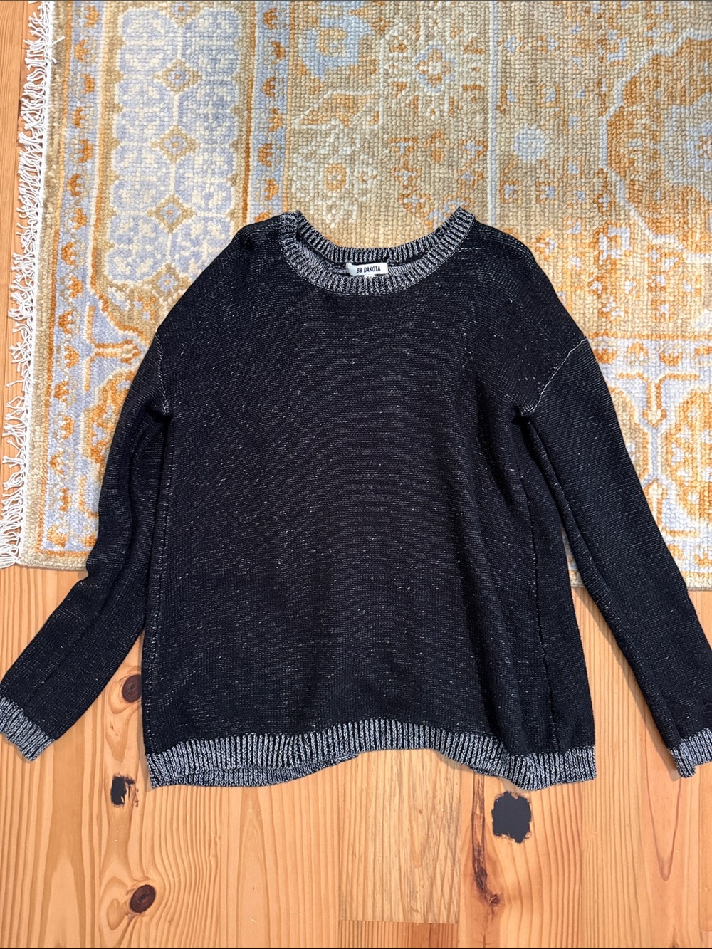 BB Dakota Black Crewneck Sweater with Silver Trim